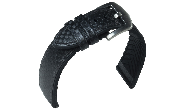 Horlogeband Waterproof Carbon zwart | voor Leer 